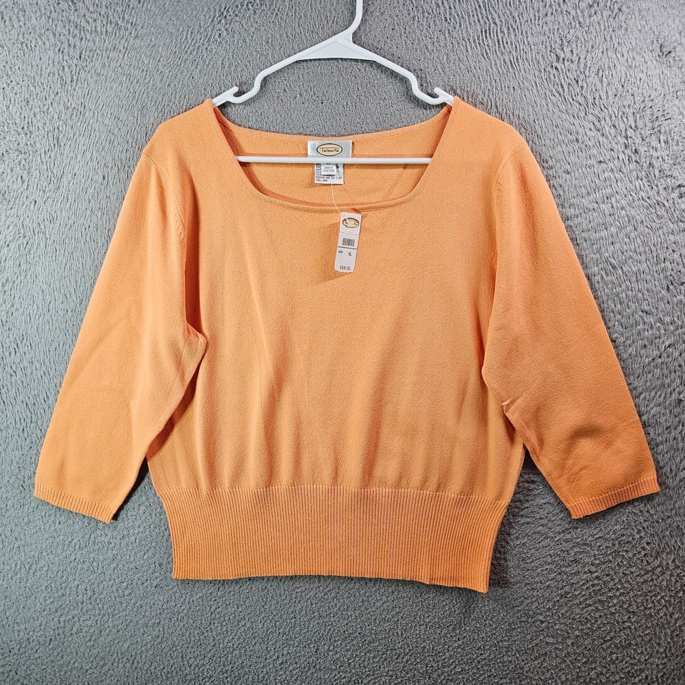 $68 NEW VTG Talbots Knit Top women XL Elastic Waist 3/4‎ Sleeve Orange